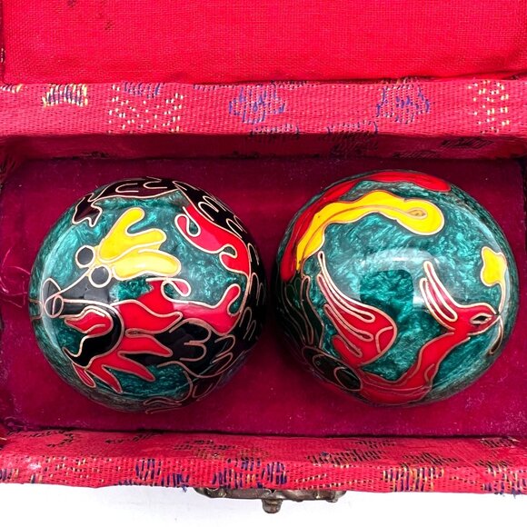 Ancient City Health Ball Factory Baoding China Meditation Chime In Red Silk Box - Picture 4 of 15